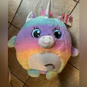 Unicorn plushie stuffed animal with zipper turns into a blanket. NWT